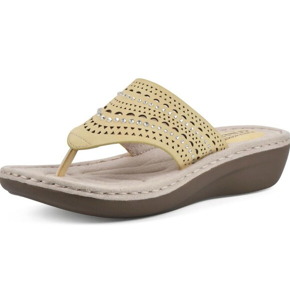 White Mountain Comate Women's Thong Sandals 11W Yellow  Spring Beach‎ Rhinestone - Picture 1 of 9